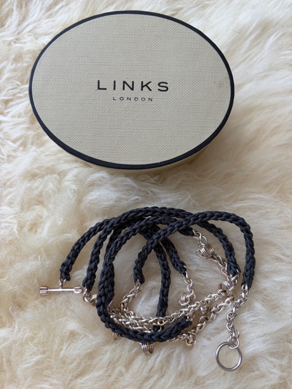 Links of London Silver and Black Braided Cord Necklace/Wraparound Bracelet